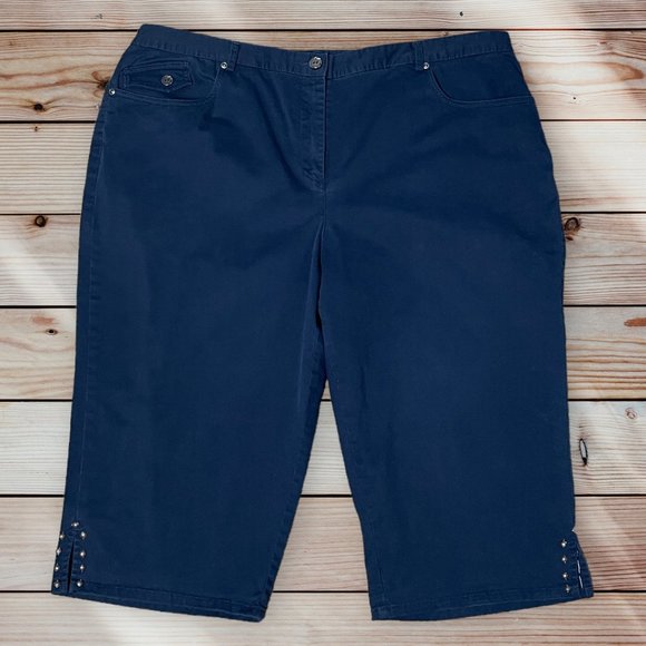 Hearts Of Palm Womens‎ Navy Blue Capri Cropped Pants Partial Elastic Waist 18W - Picture 1 of 13